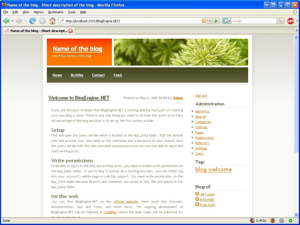 Blogengine hosting screenshot