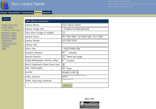 OpenBiblio hosting screenshot