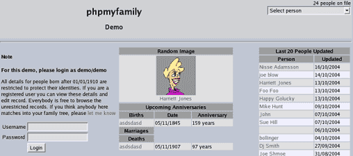 PHPMyFamily hosting screenshot