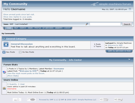 Simple Machine Forum (SMF) hosting screenshot