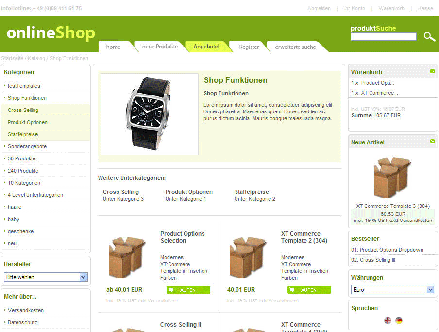 XT:Commerce hosting screenshot