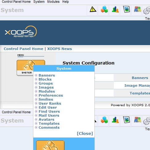 Xoops hosting screenshot