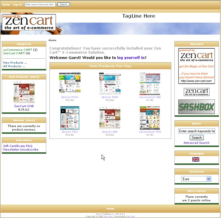 Zen Cart hosting screenshot