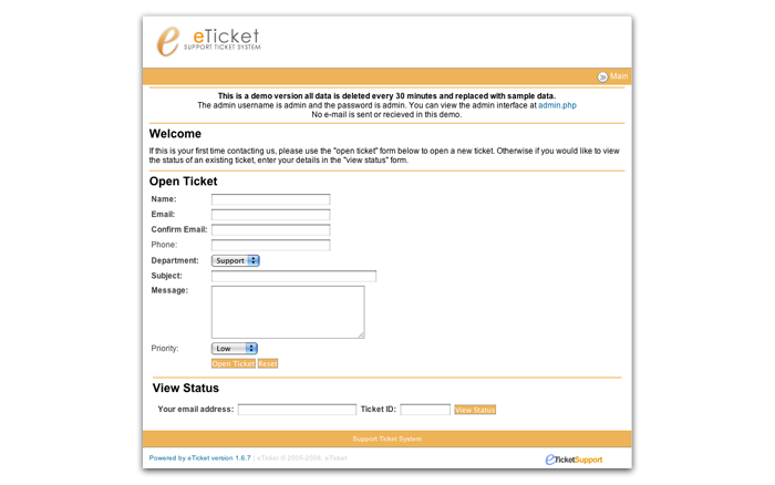 e-Ticket hosting screenshot